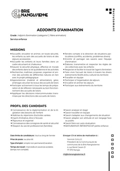 Fiche de poste : adjoint d'animation H/F
