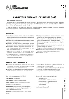 Fiche de poste : apprenti en animation (H/F)